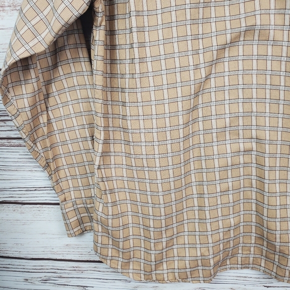 Burberry London Mens Large Tan Plaid Long Sleeve Button Down Dress Shirt    #128 - Picture 10 of 11